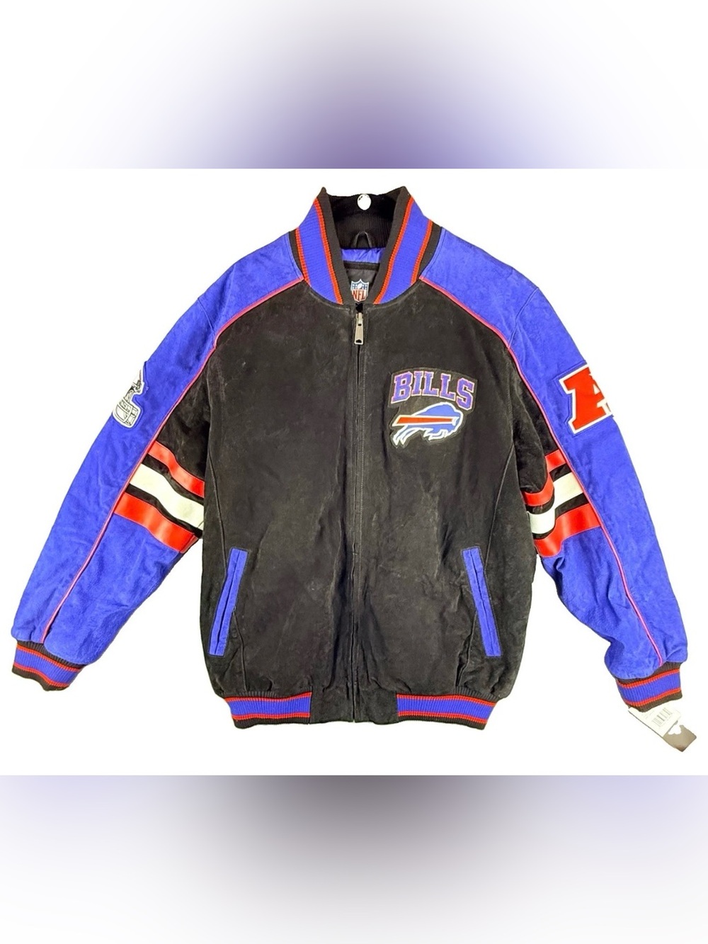 Buffalo Bills NFL Team Apparel Bomber Varsity Jacket Leather Large AFC.NWT.READ